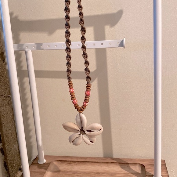 Y2k Surfer Shell Pendant, Beads & Button / Loop Rope Necklace. - Picture 3 of 4